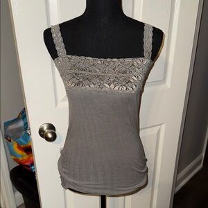 🖤SPARKLE & FADE GREY LACE PIMA COTTON TANK TOP SIZE S🖤